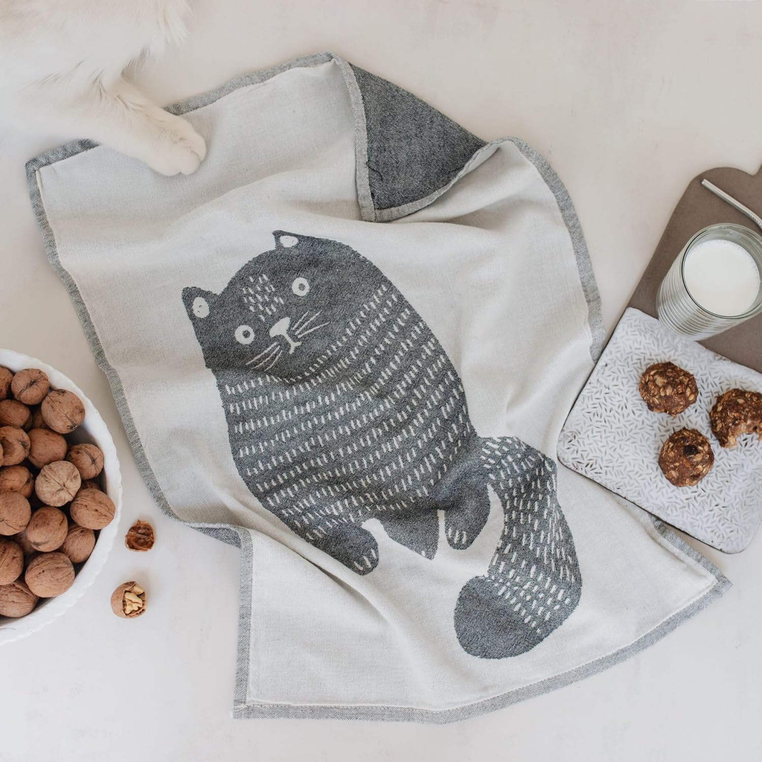 sea me at home Cat Themed Funny Dish Towels for Kitchen Drying, 100% Cotton Kitchen Tea Towel Set of 4, Housewarming Birthday Gift for Cat Lovers (Cats' Moods) - Image 4