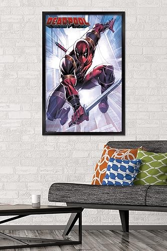 Miniatura 2 de Trends International Marvel Comics Deadpool - Póster de pared de ataque, 22.375 x 34 pulgadas, versión enmarcada en negro Versión enmarcada Barnwood