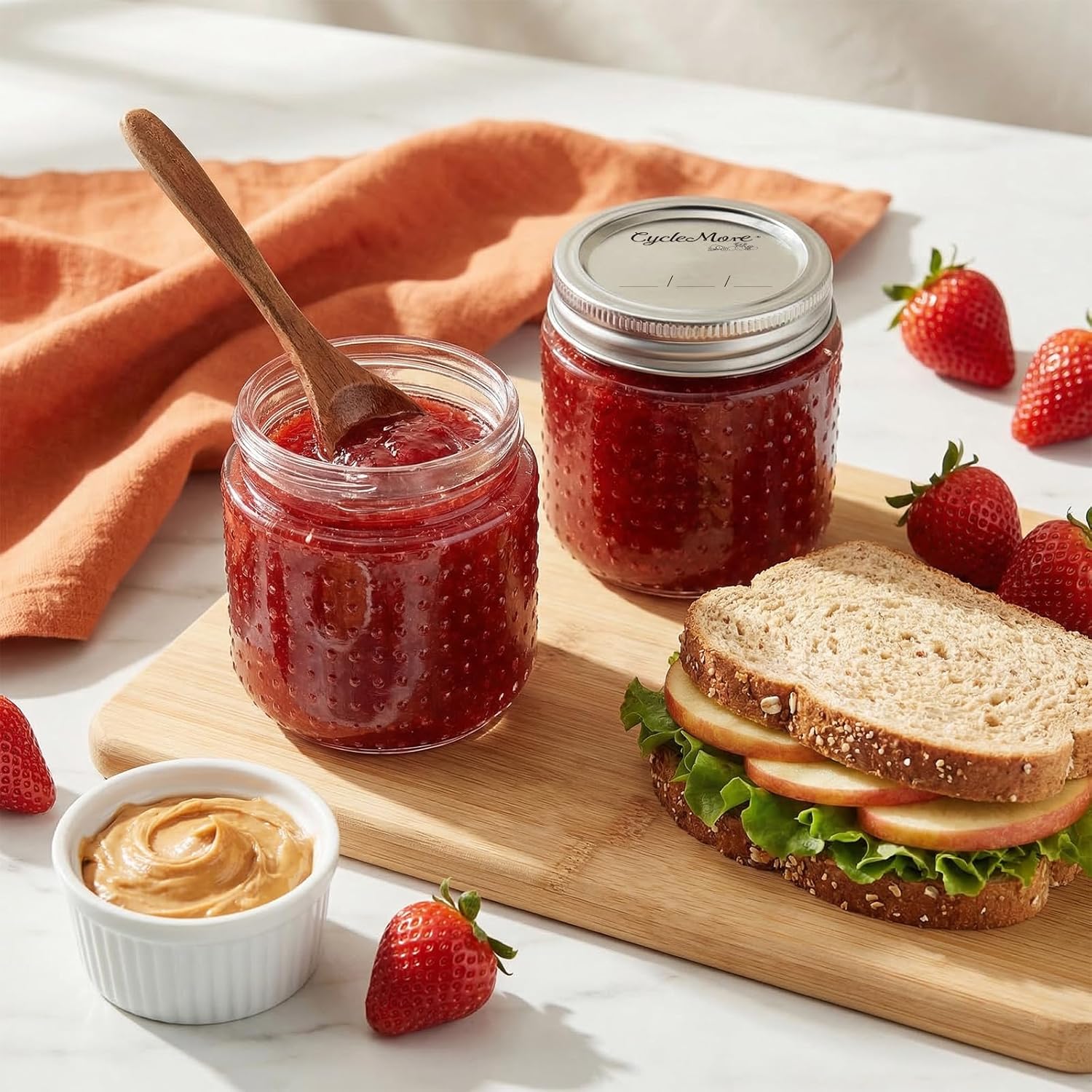 CycleMore 8oz Mason Jars, 30 Pack Dual Dot Jar With Silver Separable Lids & Colorful Plastic Lids, Tiny Glass Jars for Honey, Jam, Jelly, Wedding Favors, Kitchen Food Storage,