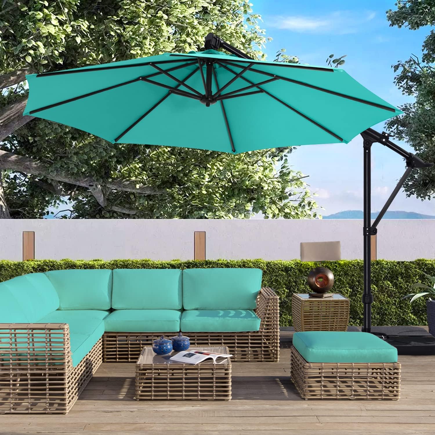 ABCCANOPY 10FT Cantilever Umbrella Offset Hanging Patio Umbrella(Turquoise)