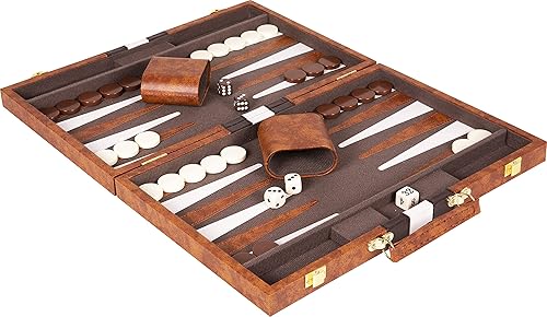 Vista 23 de Backgammon Set - Juego de backgammon clásico azul mediano de 15 pulgadas para adultos, juego de mesa con funda de cuero premium, la mejor guía