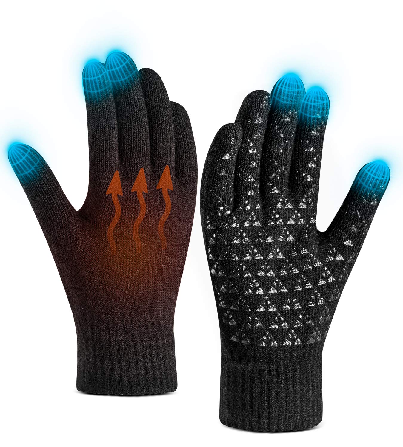 Winter Gloves for Women Men Touch Screen Warm Knit Gloves - Anti-Slip Silicone Gel, Thermal Soft Running Driving Cycling Motorcycle Touchscreen Gloves Unisex Stocking Stuffers Gift for Women Men