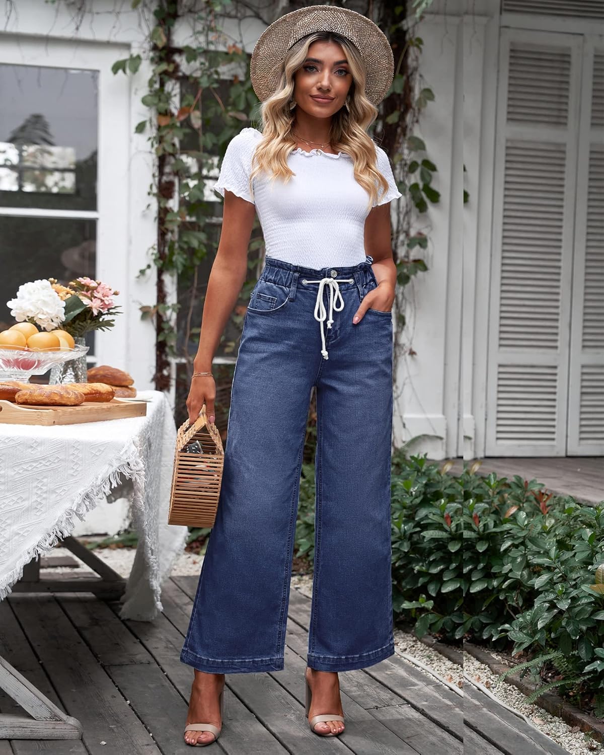 GRAPENT Wide Leg Jeans for Women Stretch High Wasited Elastic Waist Bell Bottom Baggy Y2K Pants - Image 5