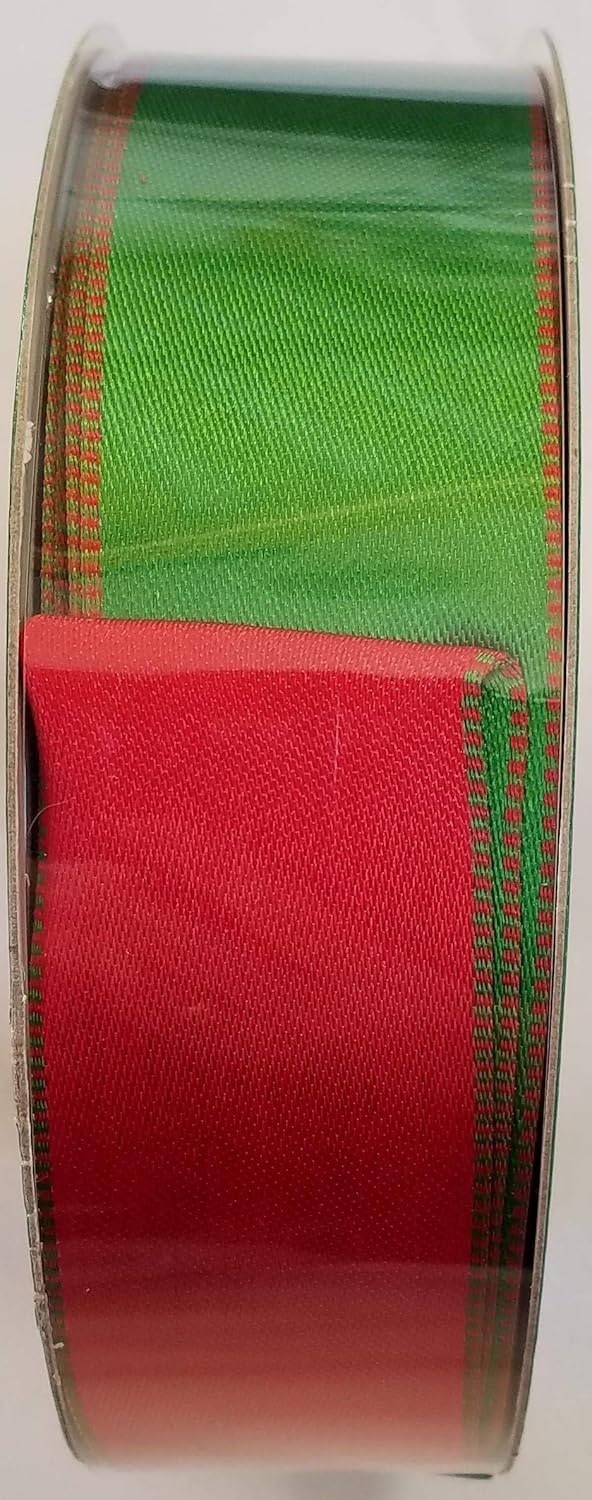 Kirkland Wire Edged Ribbon Red/Green Double Sided Satin 50 Yards 1.5 inches Perfect Bow for Holiday Christmas Party Gifts Floral Arrangements Tree Decor