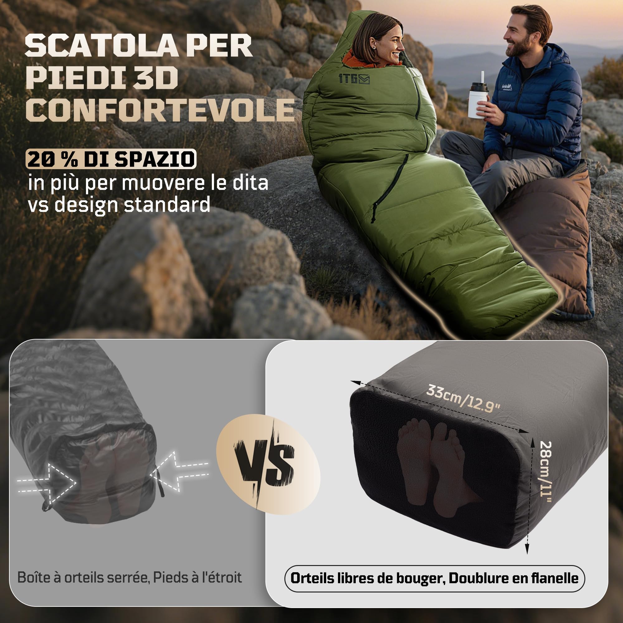 Sacco a Pelo Mummia Adulti 3-4 Stagioni 0-10°C | Leggero e Compatto (1,76 kg) | Impermeabile, fino a 185 cm | Campeggio, trekking e alpinismo