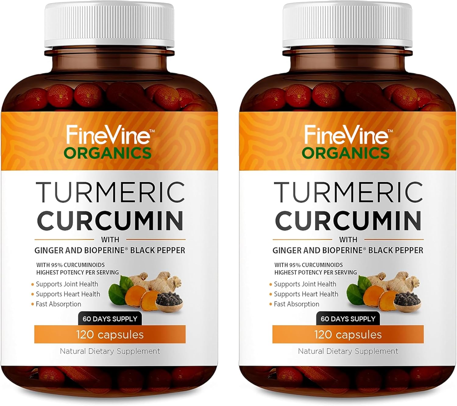 Turmeric Curcumin Supplement – 95% Curcuminoids with BioPerine Black Pepper & Ginger – 240 Capsules for Joint Support & Mobility – High Absorption Tumeric Curcuma Pills