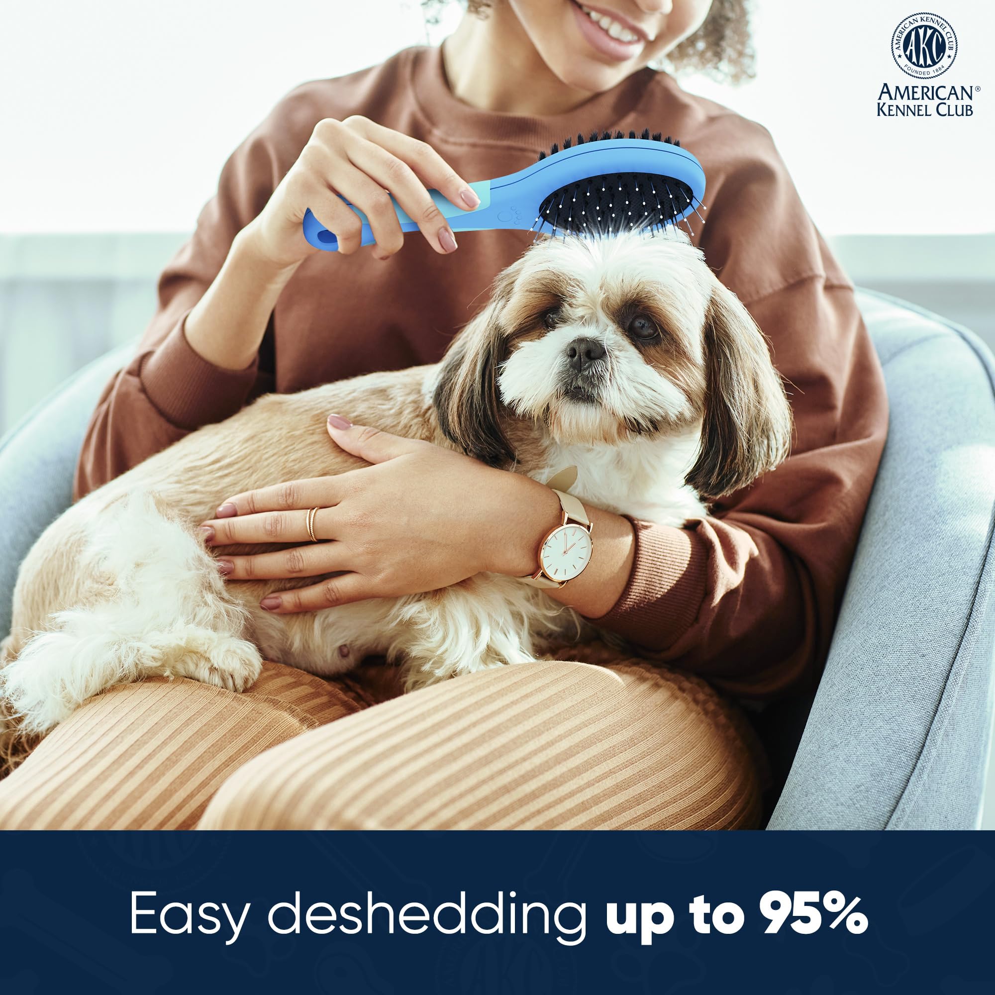 American Kennel Club AKC Pet Grooming Brush for Dogs and Cats - 2-in-1 Deshedding and Detangling Brush with Dense Nylon Bristles, Removes Loose Hair for Short and Long Coat Dogs and All Breeds - image 5