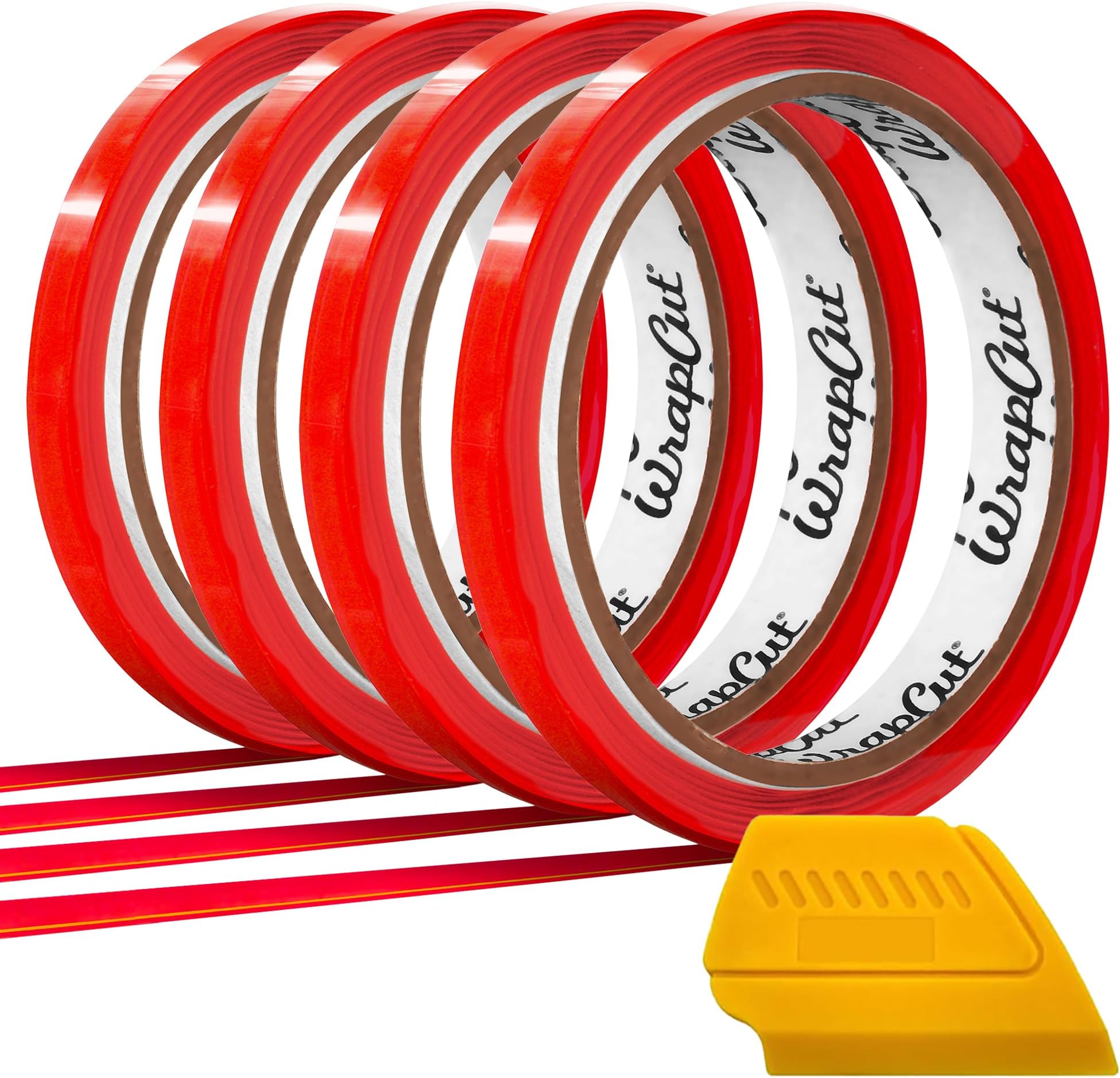 Wrap Cut 32ft (10M) Vinyl Wrap Edge Cutting Detailer Tape (4 rolls + Squeegee)