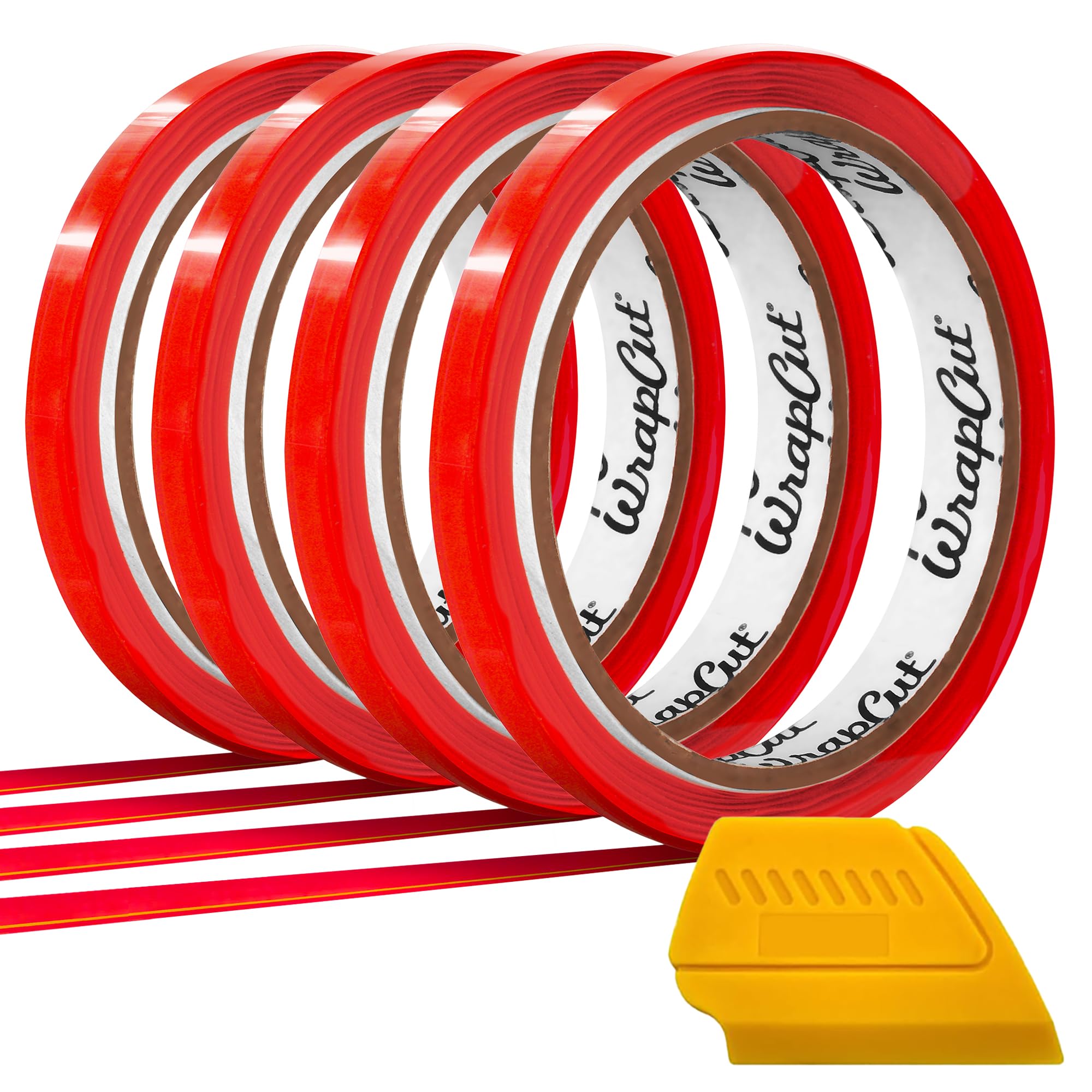 VViViD Wrap Cut 32ft (10M) Vinyl Wrap Edge Cutting Detailer Tape (4 Rolls + Squeegee)