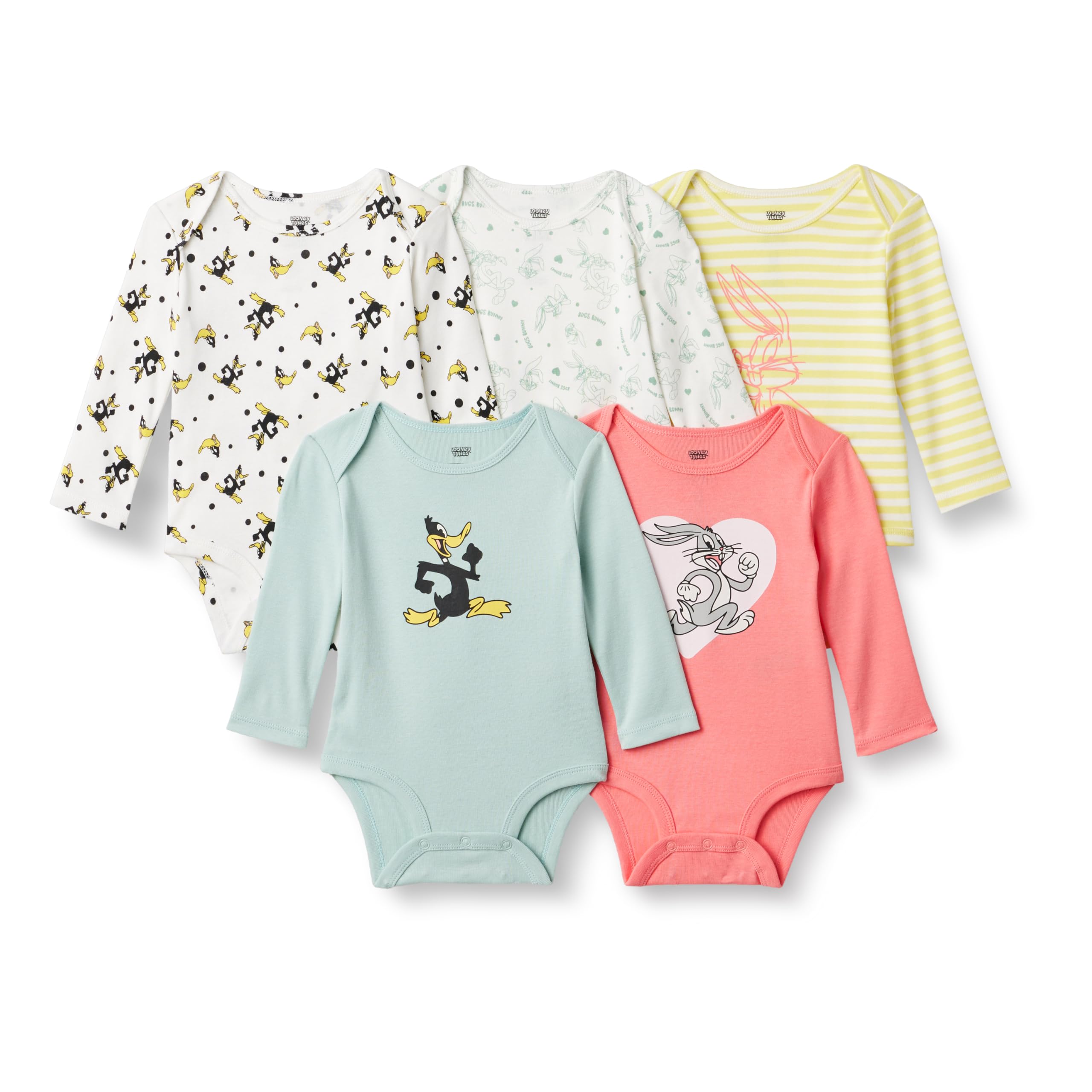 Amazon Essentials Harry Potter - DC Comics - Looney Tunes Unisex Babies' Long-Sleeve Bodysuits, Pack of 5, Tweety Love, 24 Months