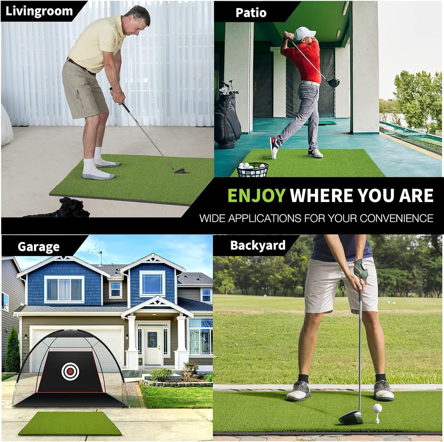 Golf Abschlagmatte 150 x 117 cm, 6 Abschlagpositionen, Kunstrasen, Grün, Faltbar, Ideal für Indoor und Outdoor