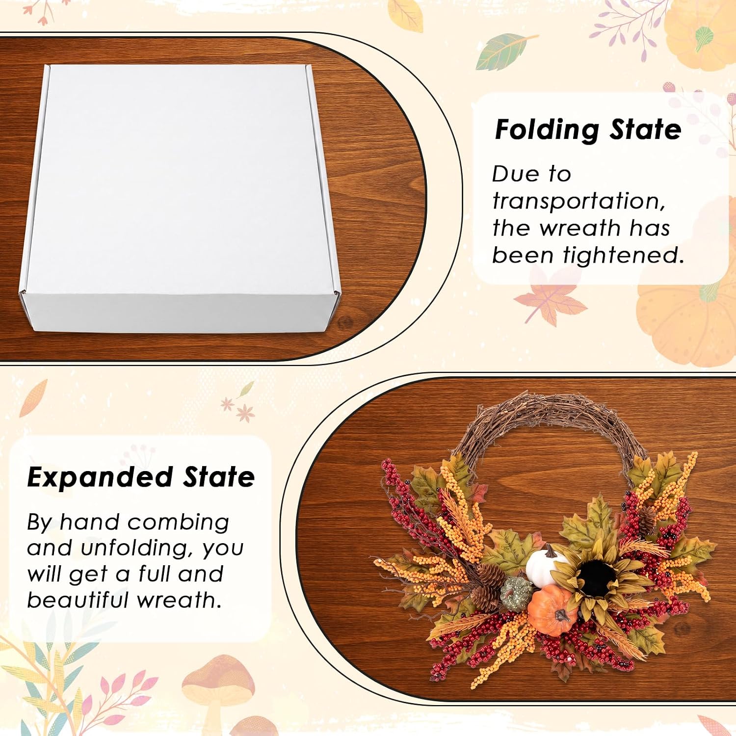 Fall Wreaths, 2 Pack, 20" Front Door Decor, Artificial Pumpkin