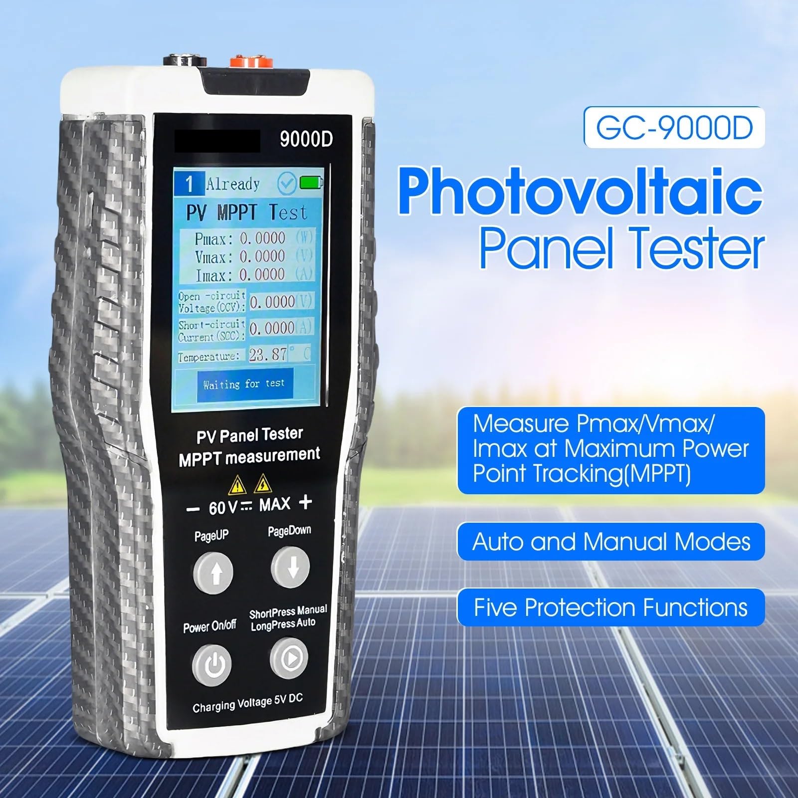 Tester paneli słonecznych MPPT 800 W, multimetr fotowoltaiczny PV, analizator fotowoltaicznych Narzędzie testowe Voc/Isc Wyczyść wyświetlacz