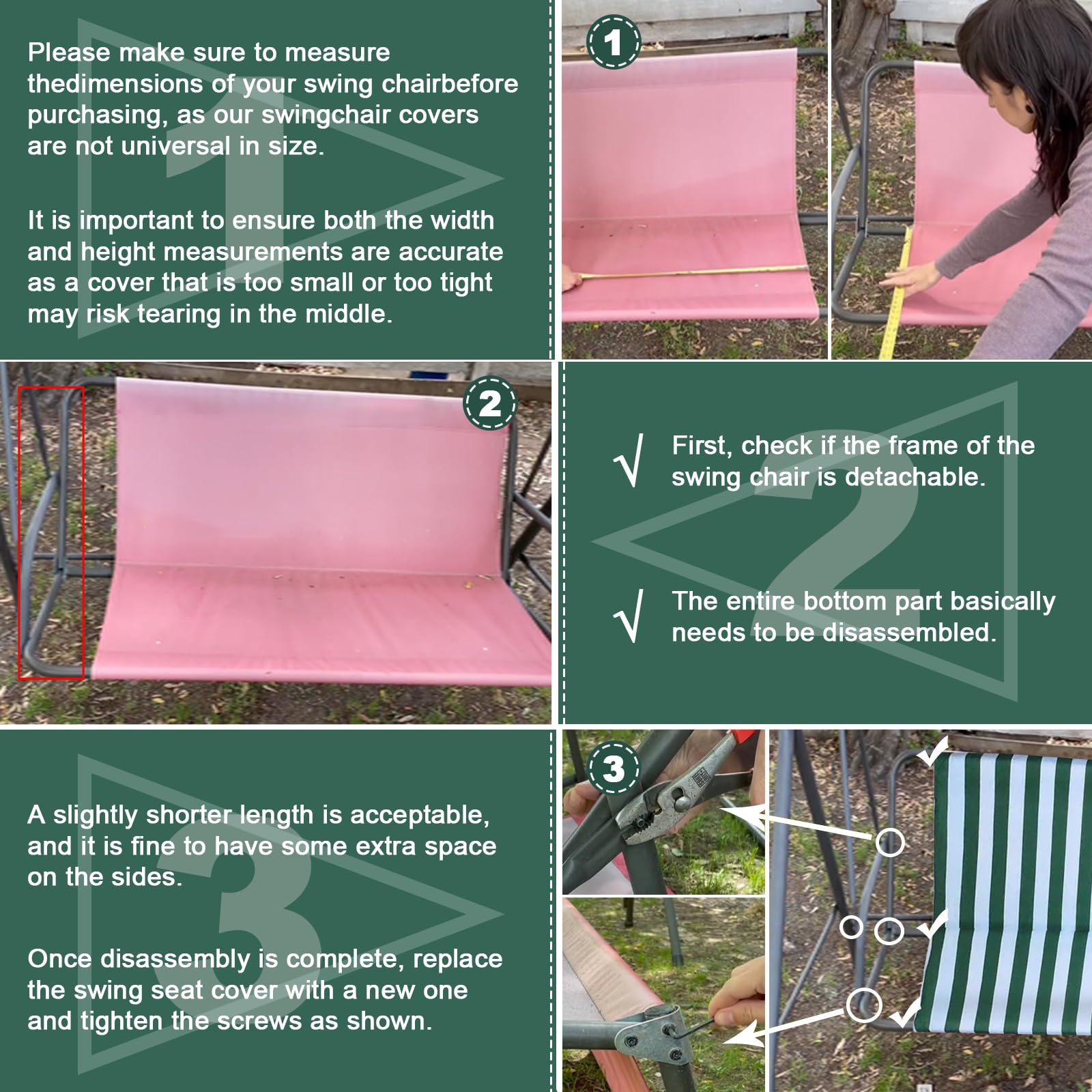 WingFly Funda de Asiento de Jardín para Columpio de Jardín, para Silla Mecedora de Jardín, Fundas para Silla de Jardín, 2 y 3 Plazas Rayas Verde (115 * 48 * 48cm)