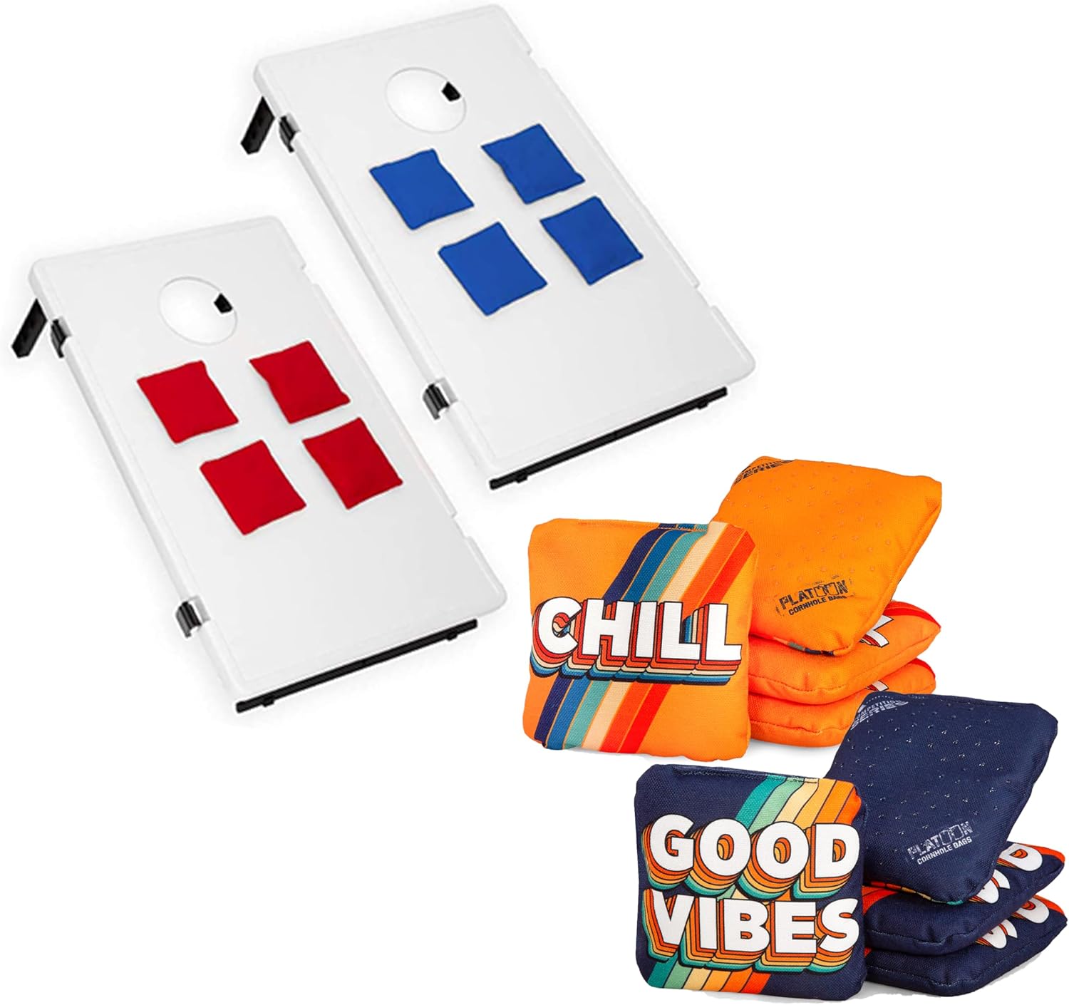 Play Platoon Set of 8 Vibes/Chill Competition Series Cornhole Bags & Cornhole Boards