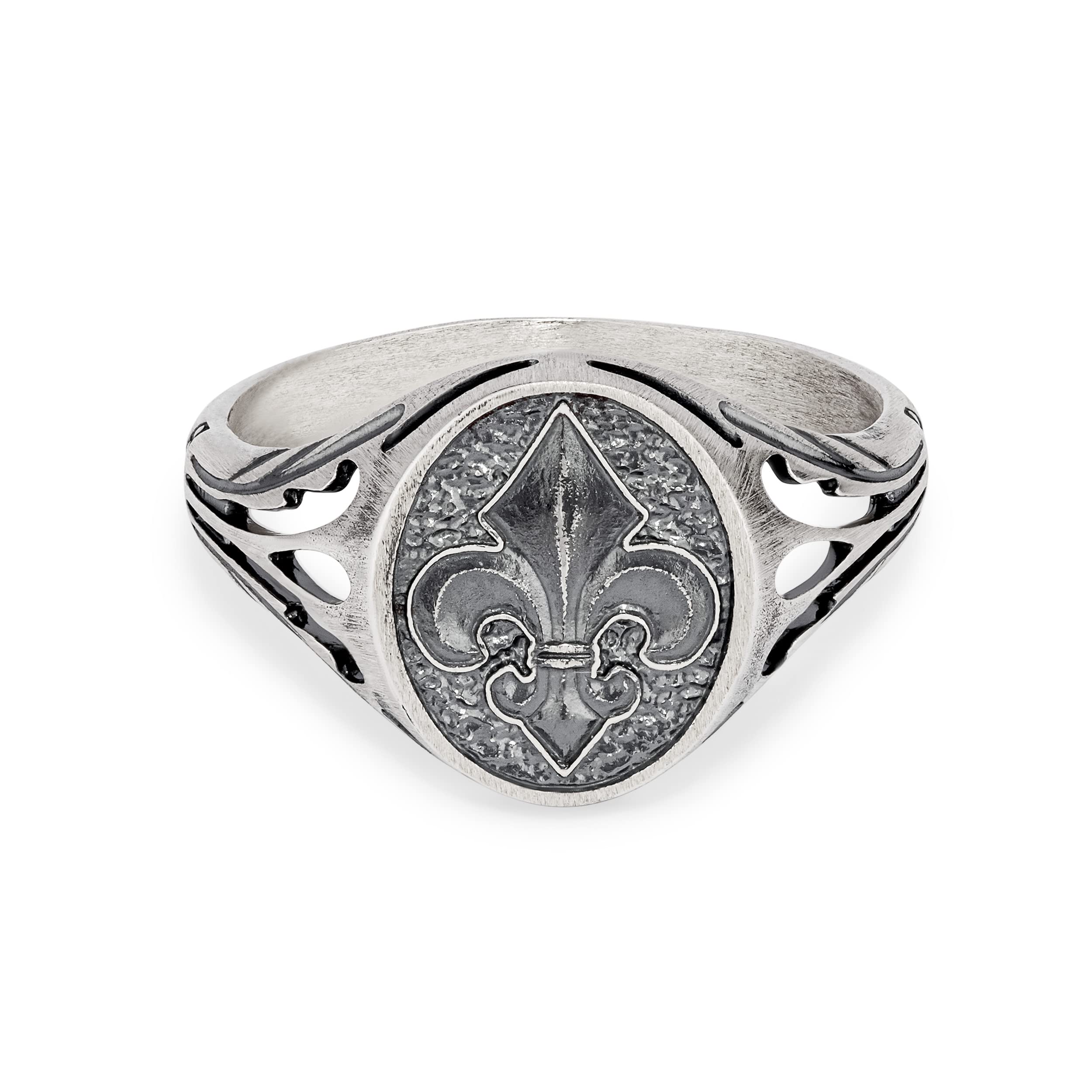 NKlaus Anillo de sello de plata 925 con diseño de lirio bourboni para hombre, diseño de caballero templario, estructura fina, encanto atemporal, Metal precioso