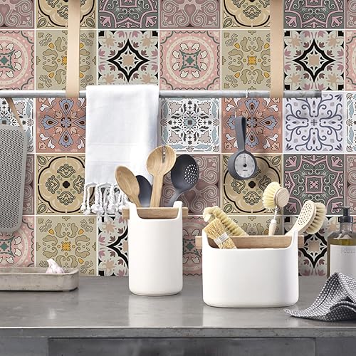 TOARTi Calcomanías mexicanas retro, calcomanías para salpicaduras de Talavera, 18 piezas de mandala vintage para pared, calcomanías de pared de