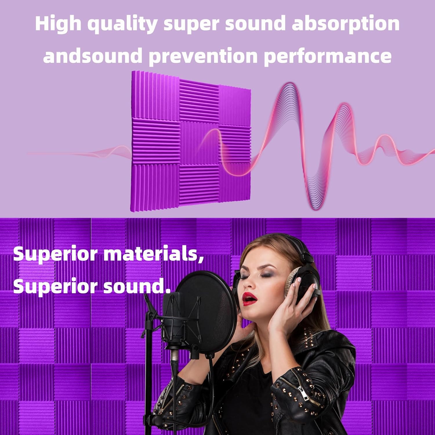24 Pack Sound Proof Foam Panels|1"×12"×12" Quick-Recovery Soundproof Wall Panels | High Density Sound Dampening Panels for Home Studio (Purple)