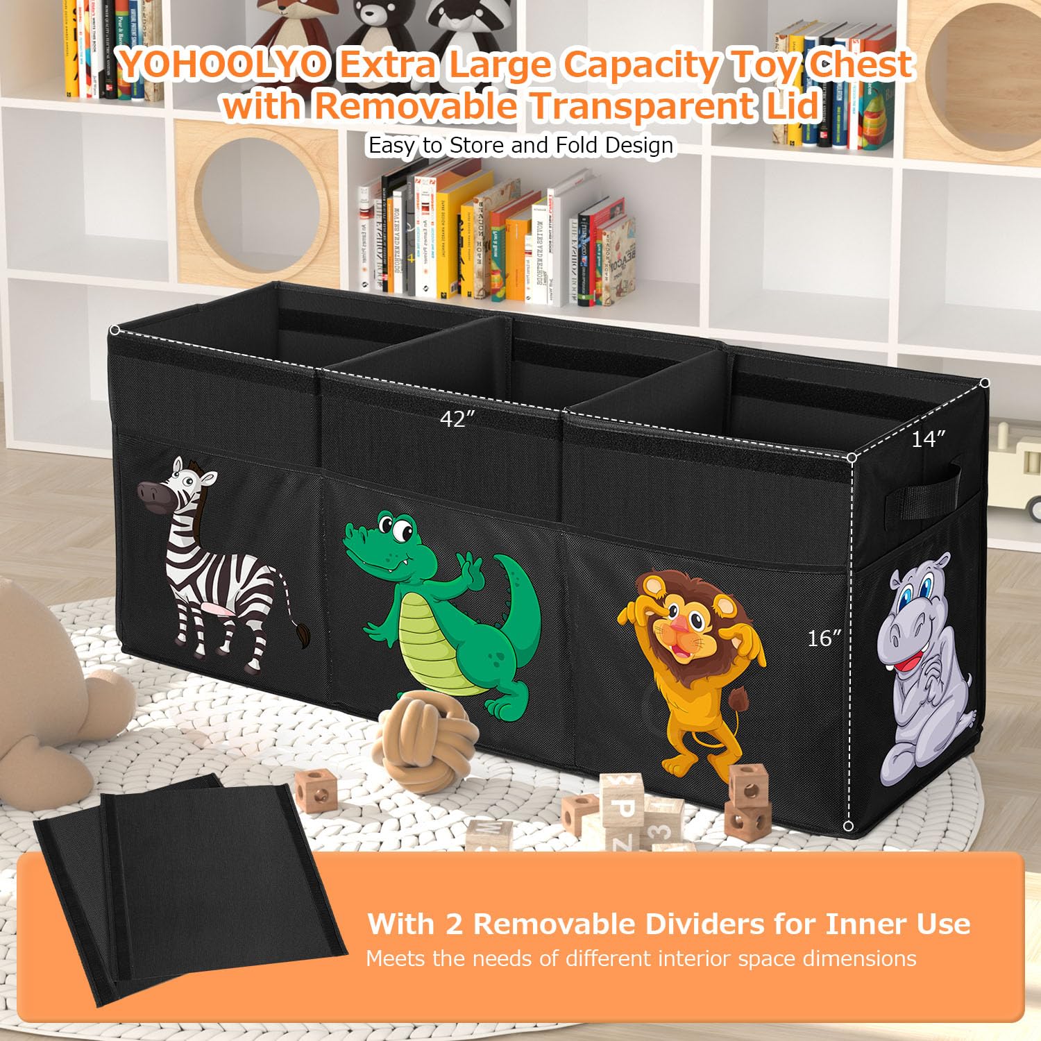 YOHOOLYO Porta Giochi Bambini Contenitori con Coperchio 123L, 94 x 41 x 32 cm Pieghevole