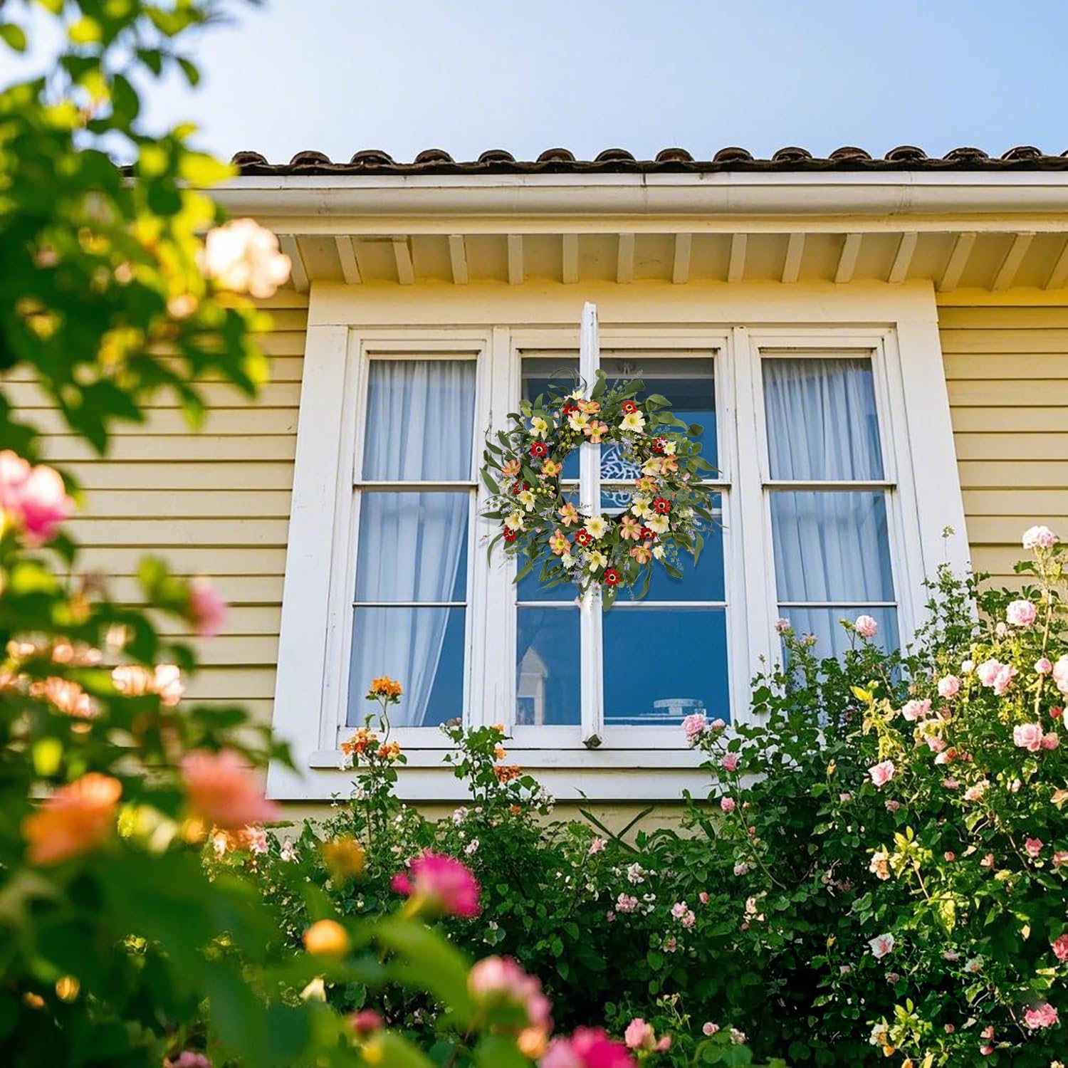 Ghirlanda per porta da 40,5 cm, con fiore essiccato naturale, per porte e finestre, decorazione natale per feste (multicolore