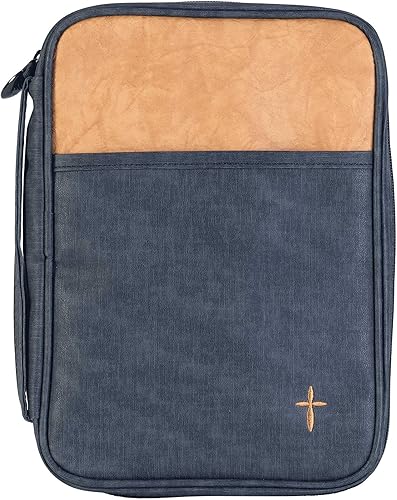 Dicksons Cross Blue and Tan - Funda de vinilo con cremallera de 10 x 8 pulgadas con asa, tamaño grande, Azul y canela