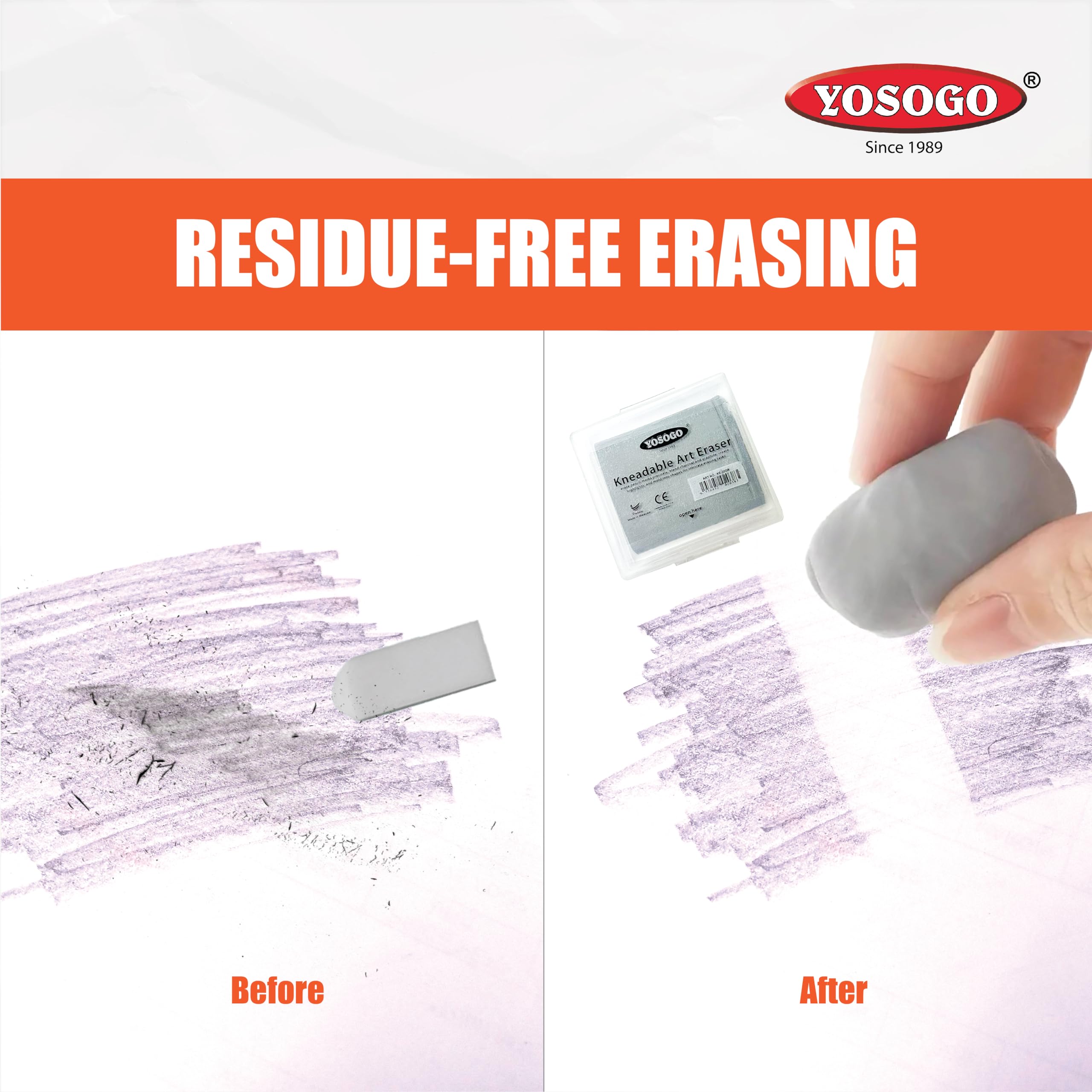 Yosogo Kneadable Art Eraser with Case (Grey, 2 Pieces) - Image 4
