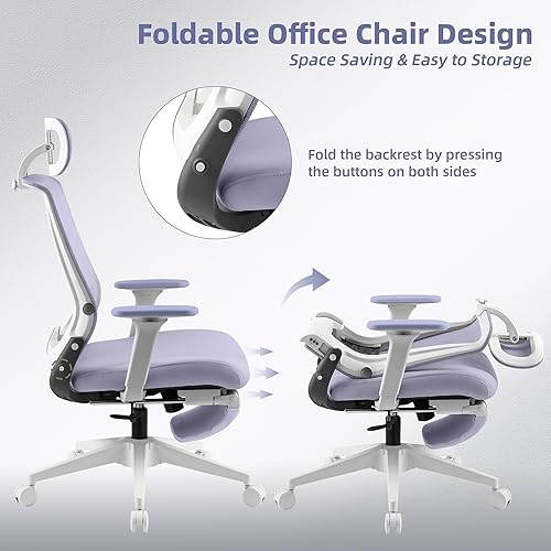 Miniatura 4 de Silla de oficina plegable con reposapiés, silla de oficina ergonómica con soporte lumbar ajustable, reposacabezas, reposabrazos, silla de escritorio