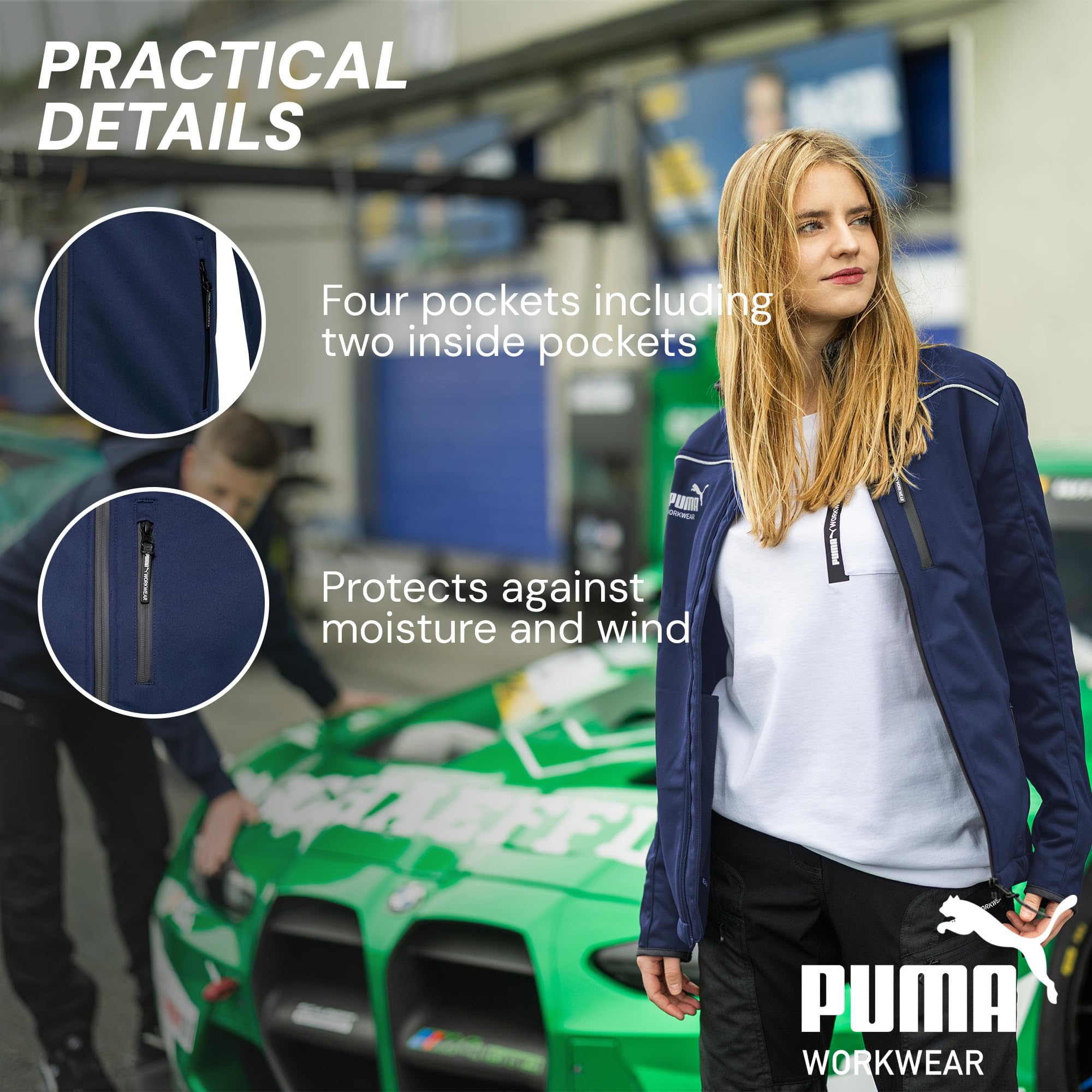 PUMA WORK WEAR Chaqueta de trabajo premium – Chaqueta softshell de tejido resistente y reflectores