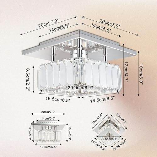Miniatura 5 de CLAIRDAI Lámpara de techo de cristal cuadrada de montaje empotrado, lámpara de techo LED moderna, lámpara de techo de cristal para cocina, pasillo,