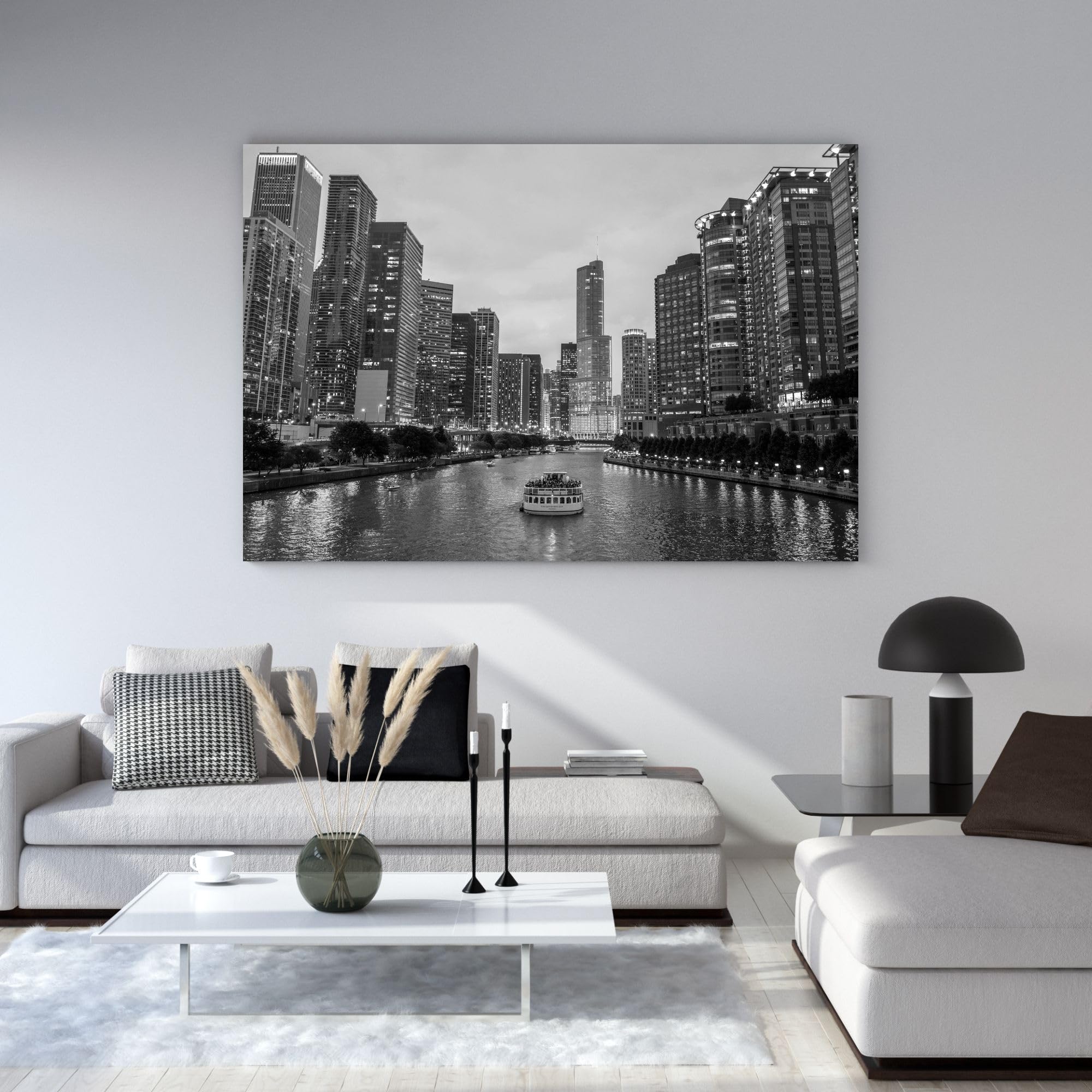 GP TONER Quadro su tela Architettura Chicago bianco e nero 150X50 cm