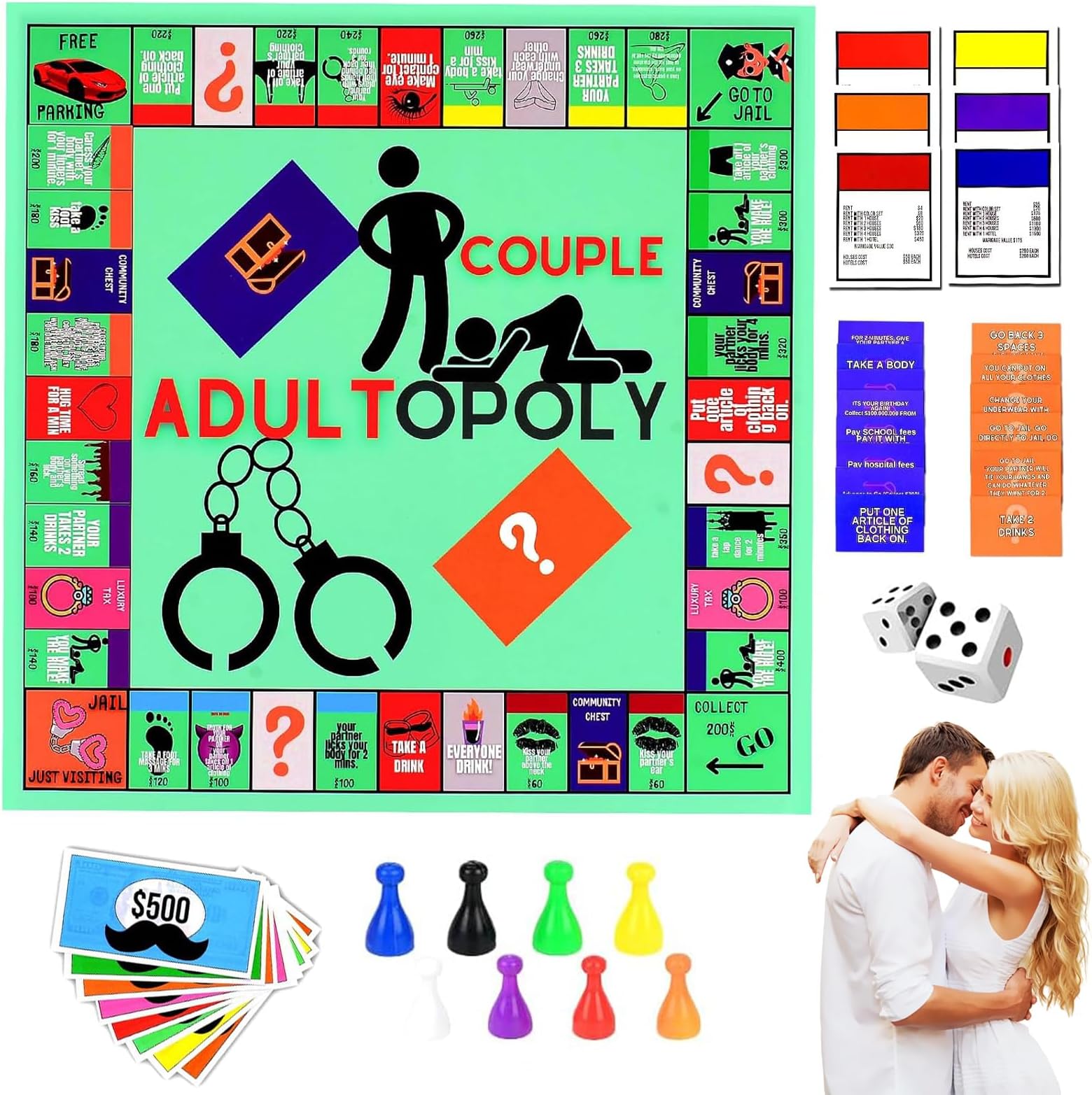 xinrongda Couple Adult Opoly Board Game, Adultopoly Board Game, Couple Games for Adults, Talk Cards for Couples, Romantic Date Ideas, Couple Playing Cards, Board Game Props for Heating Feelings