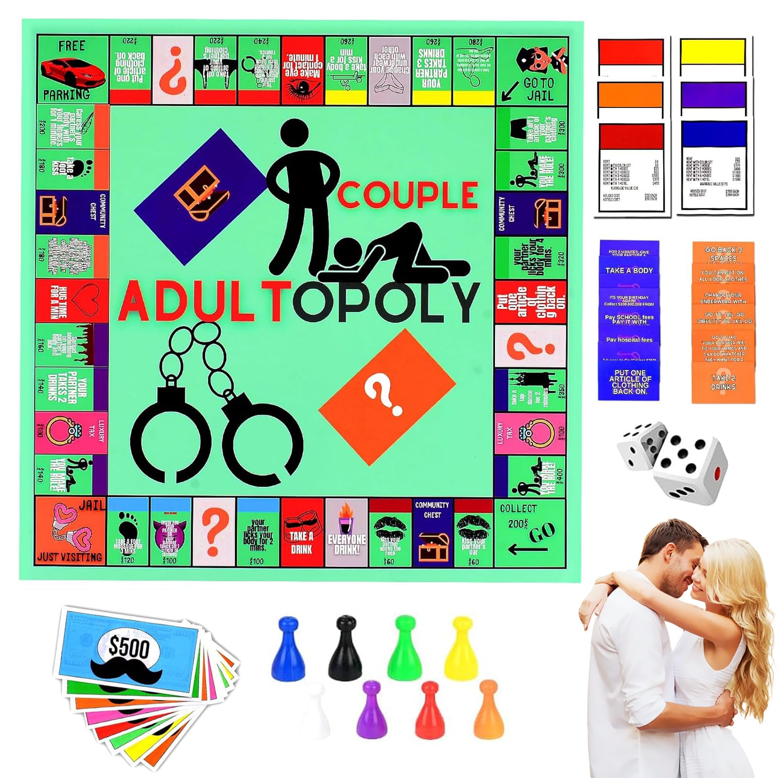 xinrongda Couple Adult Opoly Board Game, Adultopoly Board Game, Couple Games for Adults, Talk Cards for Couples, Romantic Date Ideas, Couple Playing Cards, Board Game Props for Heating Feelings