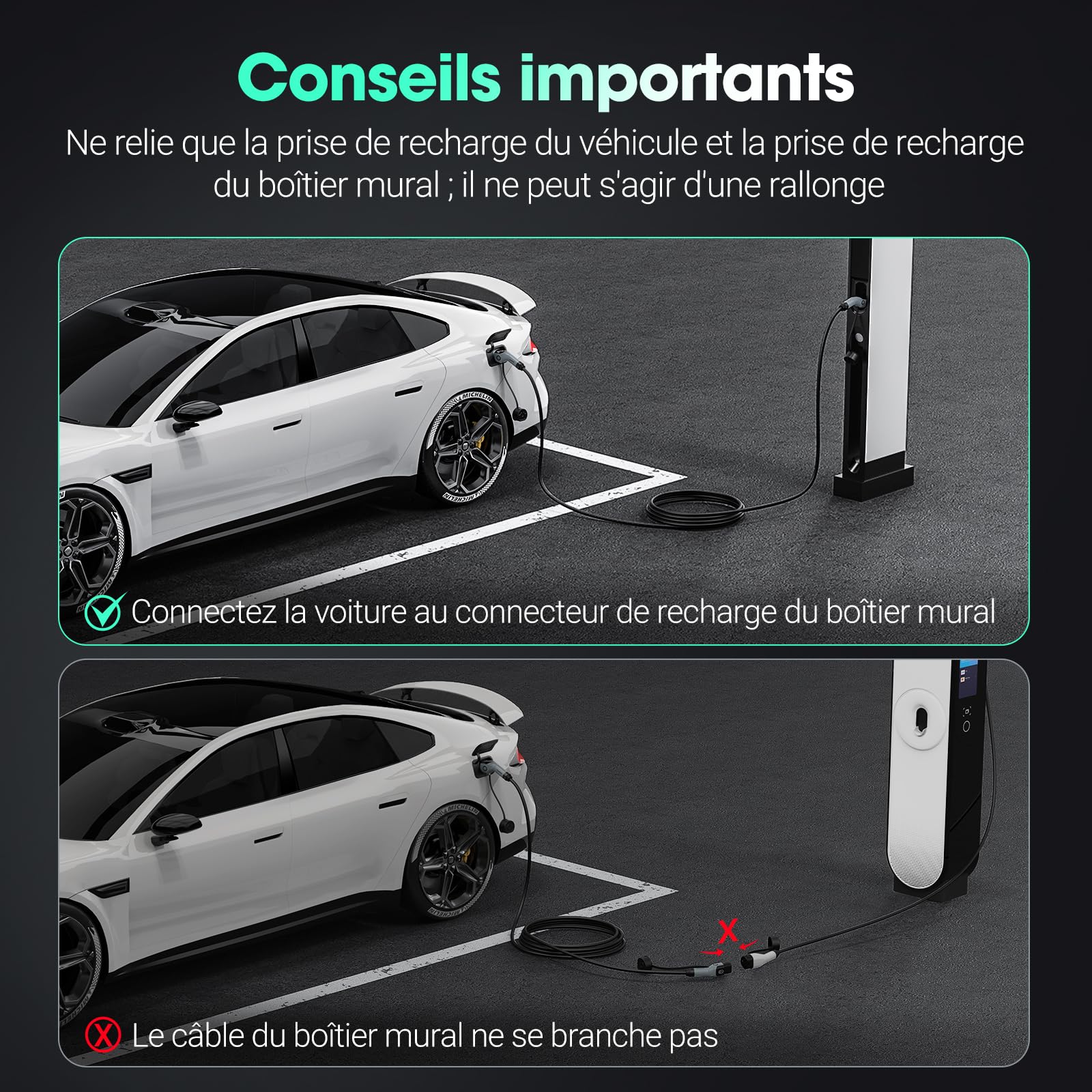 Type 2 Câble de Charge, 22KW 5M 32A Voiture Électrique Triphasé | Type 2 à Type 2 EV/PHEV Câble pour modèles S/3/X/Y, ID.3, I3
