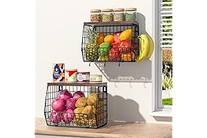 2 Tier Fruit Basket Wall Mounted: Kitchen Counter Stackable Hanging Basket
