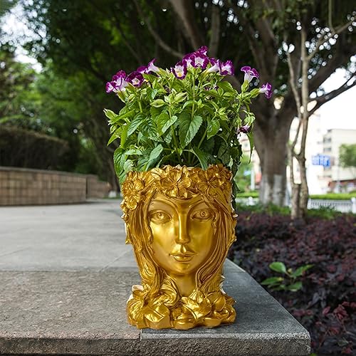 Miniatura 2 de Romehaha Macetero de cabeza, macetas con agujero de drenaje, macetas únicas con ojos cerrados, macetas de cabeza de resina para plantas de interior