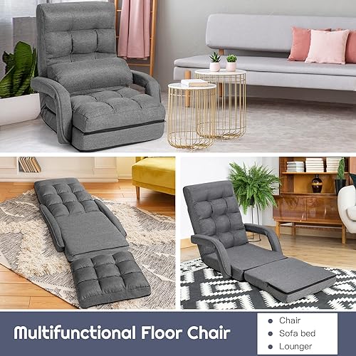 Miniatura 18 de Giantex - Sillón plegable con reposabrazos y almohada ajustable, Acero Poliéster, Azul Azul,Gris,Rojo -,Blanco