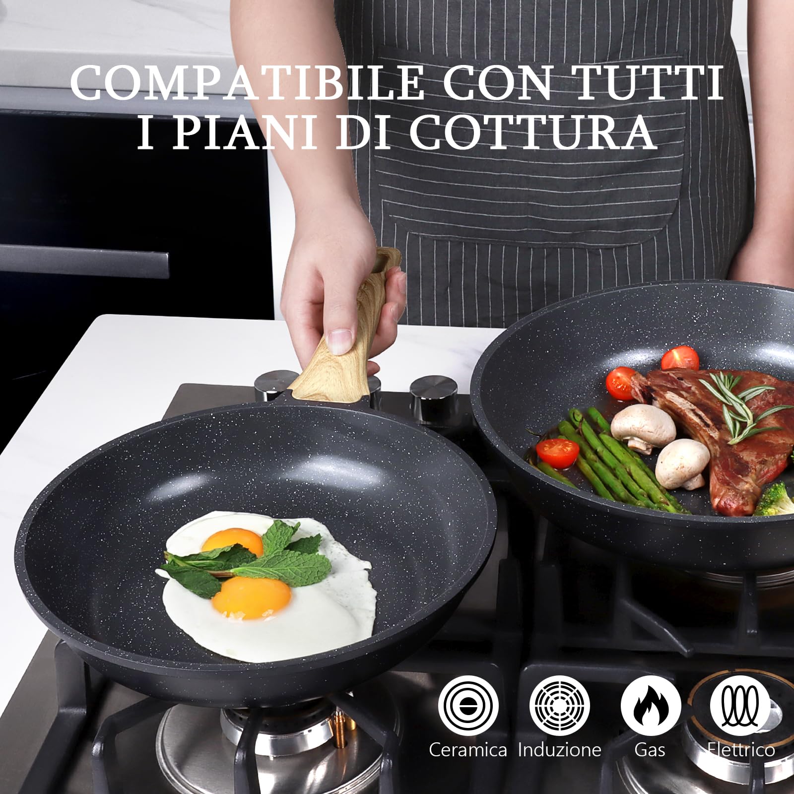 GiPP Padella Antiaderente in Ceramica – Padella Sana e Atossica da 20 cm, Compatibile con Induzione, Senza PFAS e PFOA, Lavabile in Lavastoviglie, Manico a Bassa Temperatura(Grigio,20cm)
