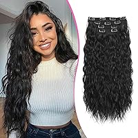 Vista 11 de Extensiones de cabello con clip de 20 pulgadas, 4 piezas, color sirena ondulado, rizado, grueso, invisible, trama de encaje color castaño ceniza