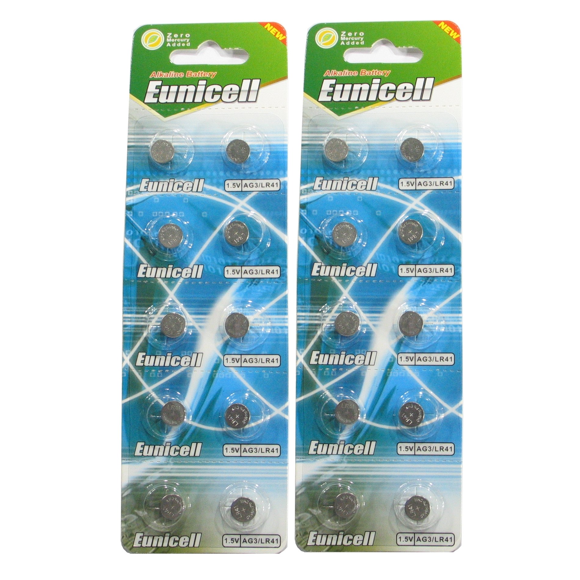 Eunicell 20 AG3 / LR41 / 192 / 392 Button Cell Battery Long Shelf Life 0% Mercury (Expire Date Marked)
