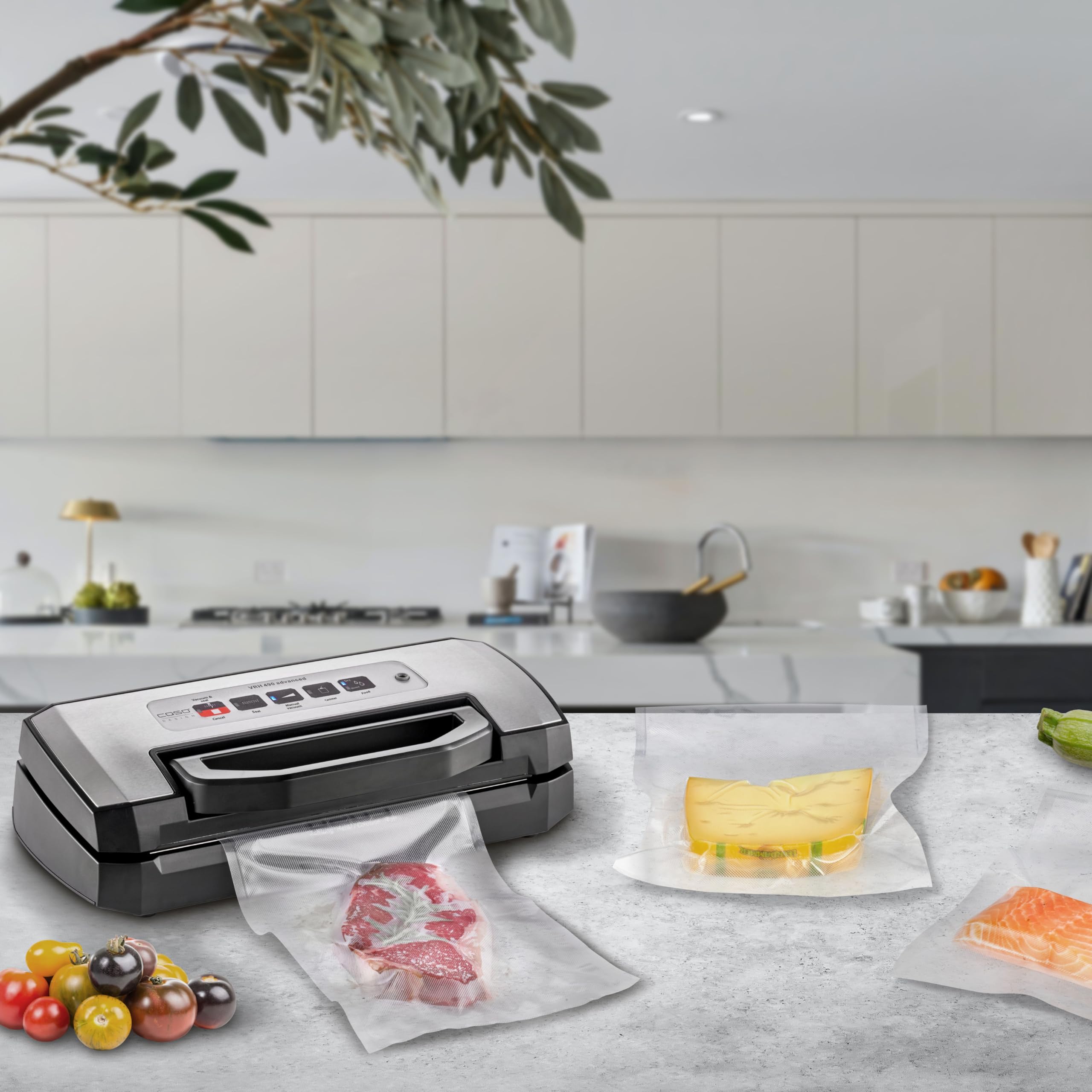 CASO VRH 490 advanced - machine sous vide alimentaire - Jusqu'à 100 cycles sans interruption possibles - Avec poignée de fermeture pratique - acier inoxydable