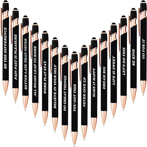 Aozora 15 bolígrafos retráctiles de tinta negra de 0.039 pulgadas con punta de lápiz capacitivo, inspirador motivacional para pantalla táctil,