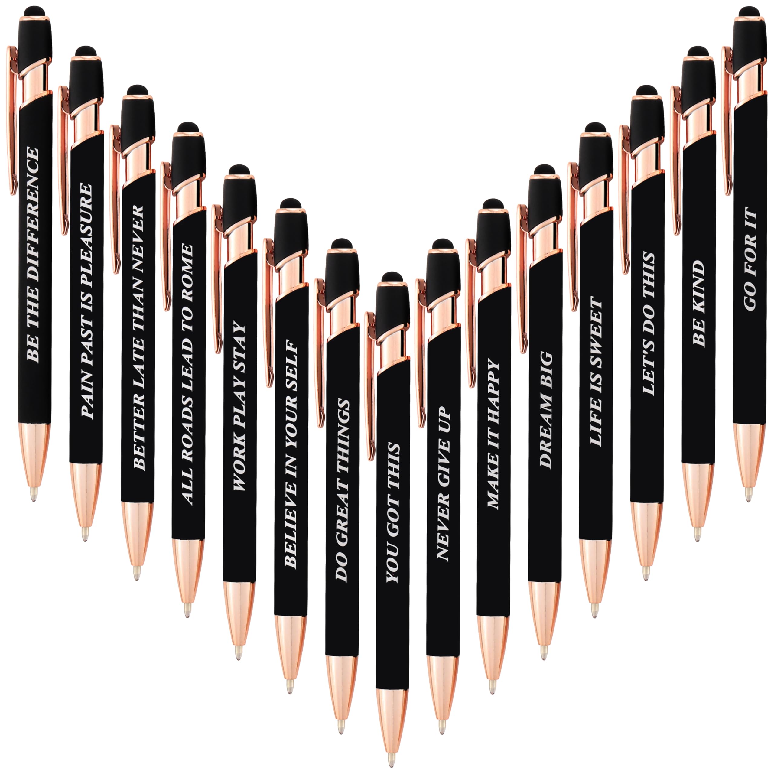Aozora 15 Stück Einziehbare Kugelschreiber Mit Stylus – Schwarze Tinte 1,0 Mm, Roségold, Für Schule & Büro