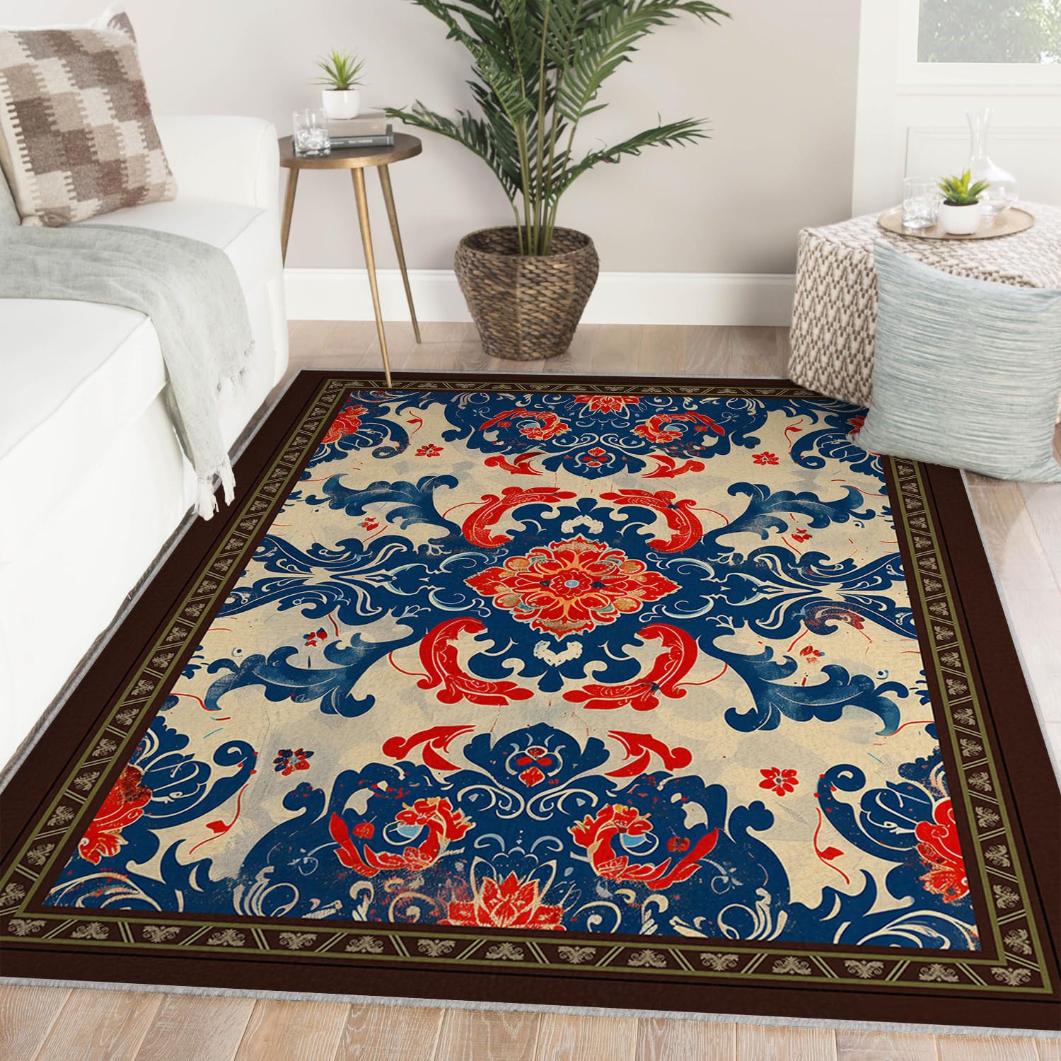 Paisley Flowers Teppich 180x240 Waschbarer Wohnzimmerteppich