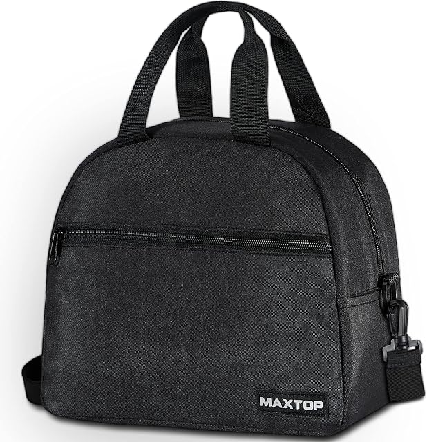 MAXTOP 10L Insulated Lunch Bag for Women with Adjustable Strap Wide Open Insulated Cooler Tote Bag Thermal Leak-Proof Lunch Organizer for Men Girls Children Outdoor Picnic Work (Black)
