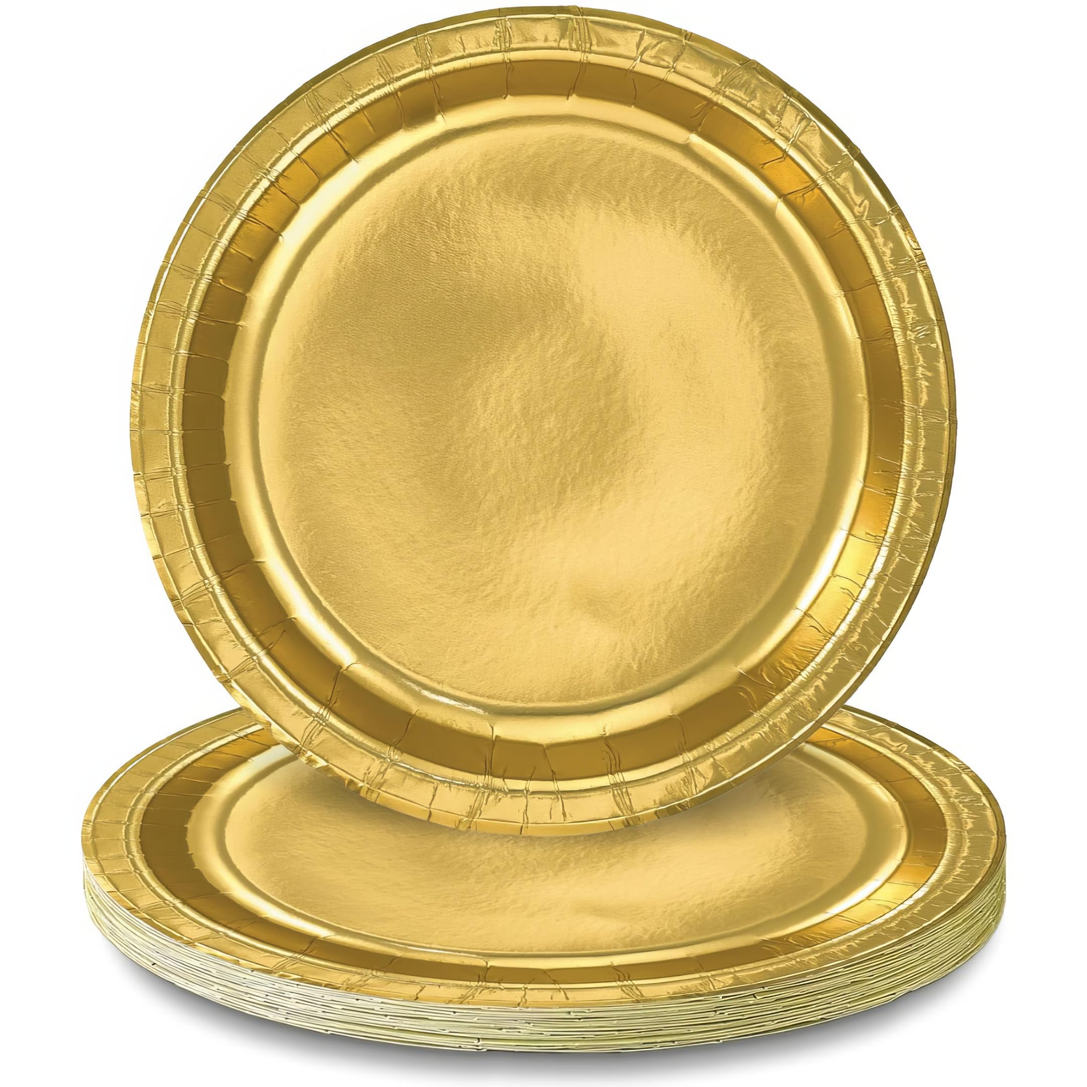 Amscan Złote okrągłe metaliczne talerze papierowe (17 cm) opakowanie 8 sztuk – trwała i elegancka zastawa stołowa na imprezy i imprezy