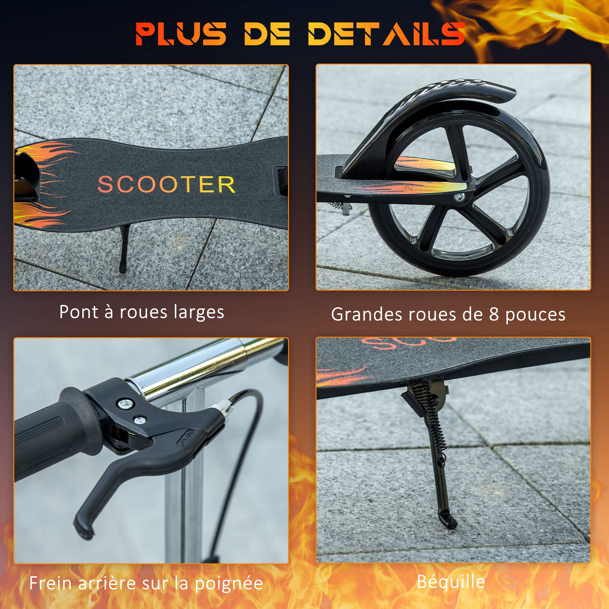 HOMCOM Trottinette Enfant Pliable à 2 Roues pour Enfant de 7 à 14 Ans avec Guidon réglable en Hauteur sur 3 Niveaux et Double Frein - Noir
