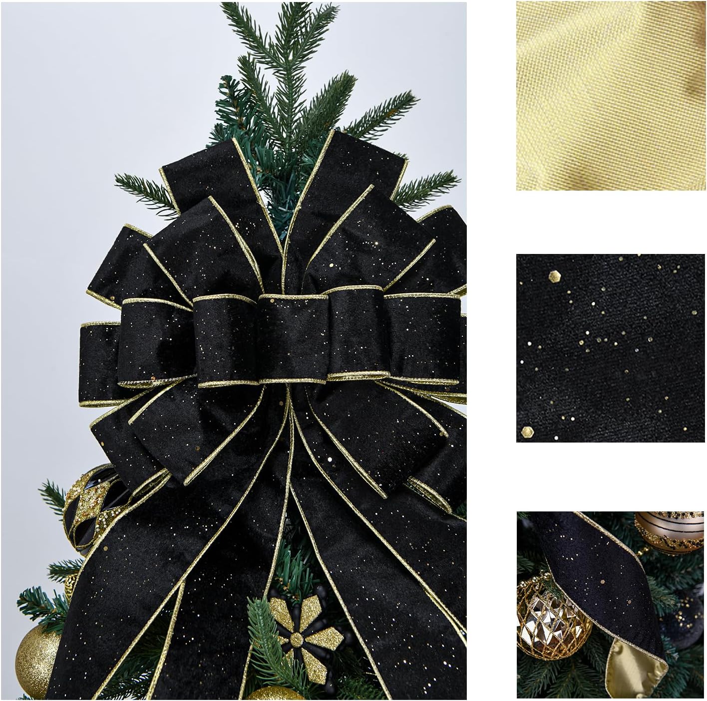Christmas Tree Topper,48x13 Inches Velvet Toppers Bow,Large Decorative Bows for Christmas Decoration (Black) - Image 3