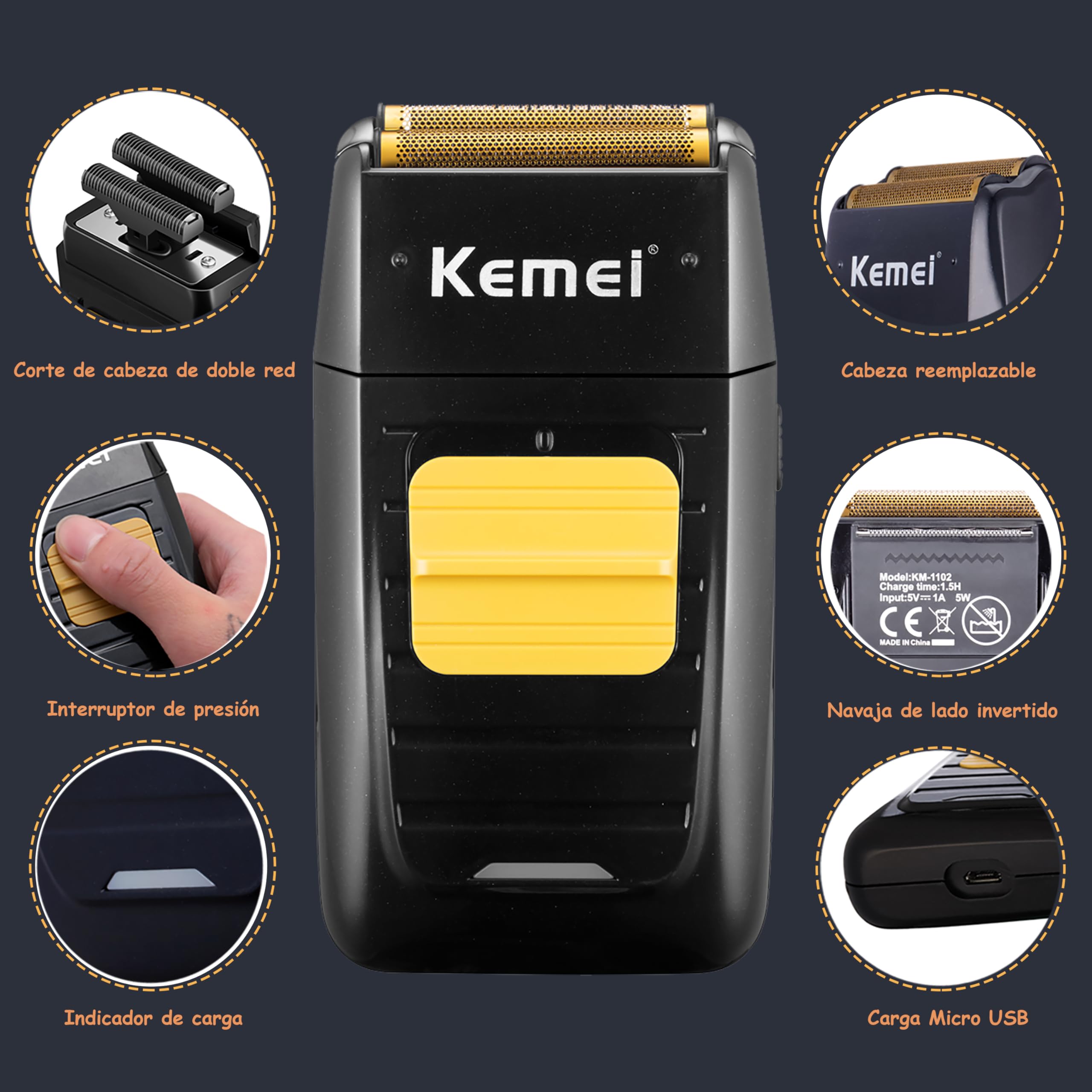 KEMEI Juego de Maquina de Cortar Pelo Hombre y Afeitadora Electrica Hombre con cabezales de repuesto, Trimmer con Hoja en T, 11 Peines Guía, KM-PG2299, KM-2296, KM-1102