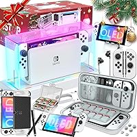 Vista 1 de Switch OLED Accessories Bundle 25 in 1 for Nintendo Switch OLED, Gift Kit with LED Display Cover, Carrying Case, Dockable Protective Case etc, Cool