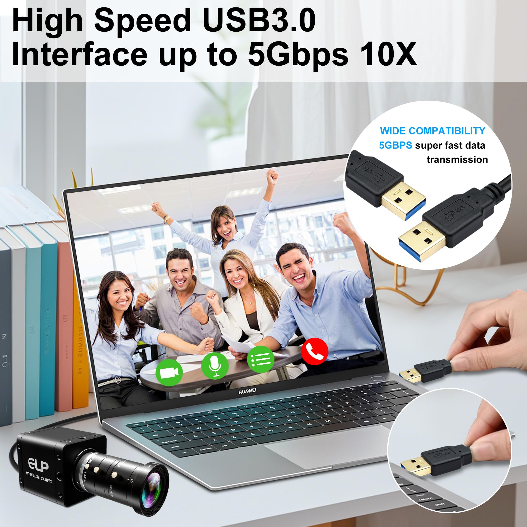 Amazon.co.jp: ELP 4K USB3.0 HDMI産業用カメラ、60fps H.264高速、10
